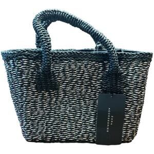 Zara Black Silver Straw Handbag With Shoulder Strap 12"x7.5"x4" NWT